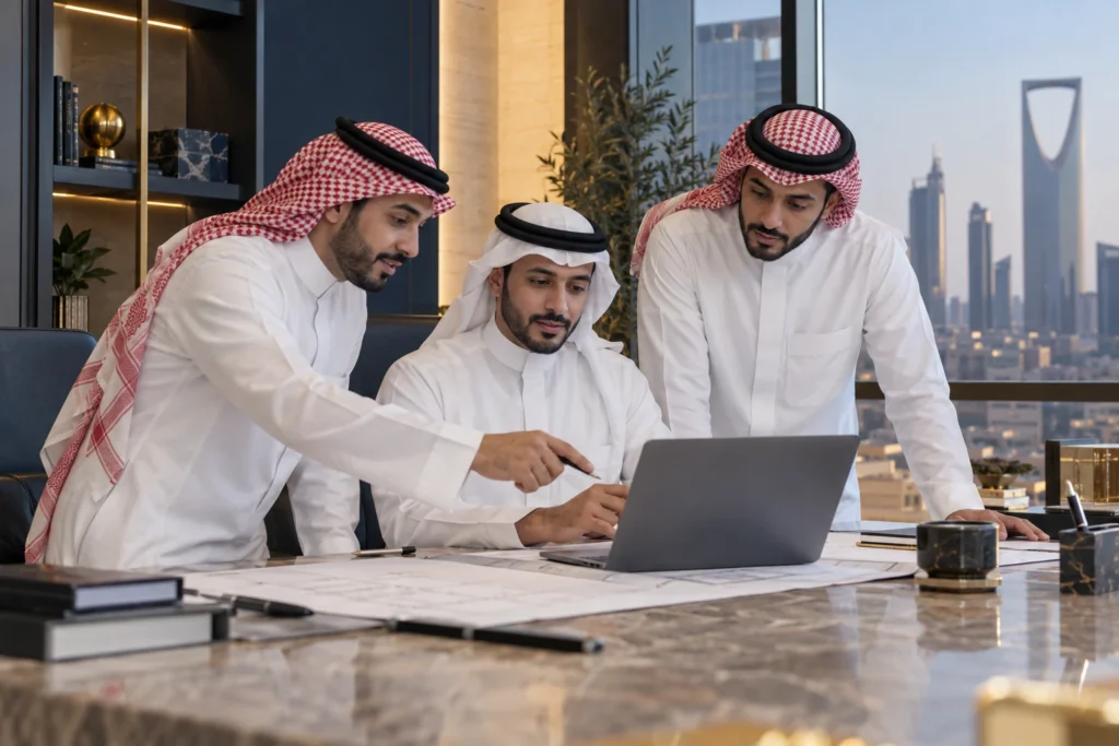 مهنيون سعوديون يتعاونون في مكتب بالرياض
